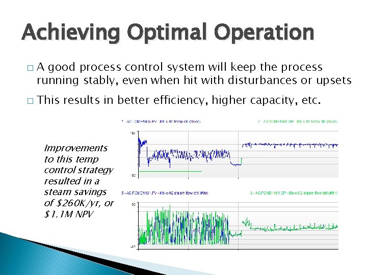 Achieving Optimal Operation � � A good process control system will keep the process