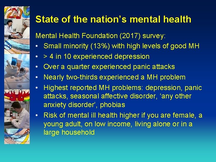 State of the nation’s mental health Mental Health Foundation (2017) survey: • Small minority