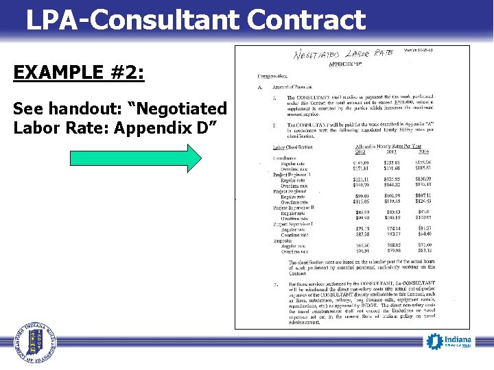 LPA-Consultant Contract EXAMPLE #2: See handout: “Negotiated Labor Rate: Appendix D” 