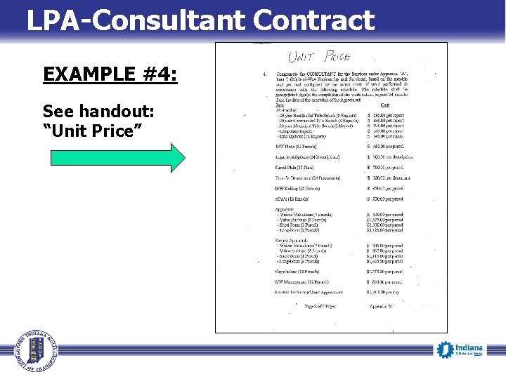 LPA-Consultant Contract EXAMPLE #4: See handout: “Unit Price” 