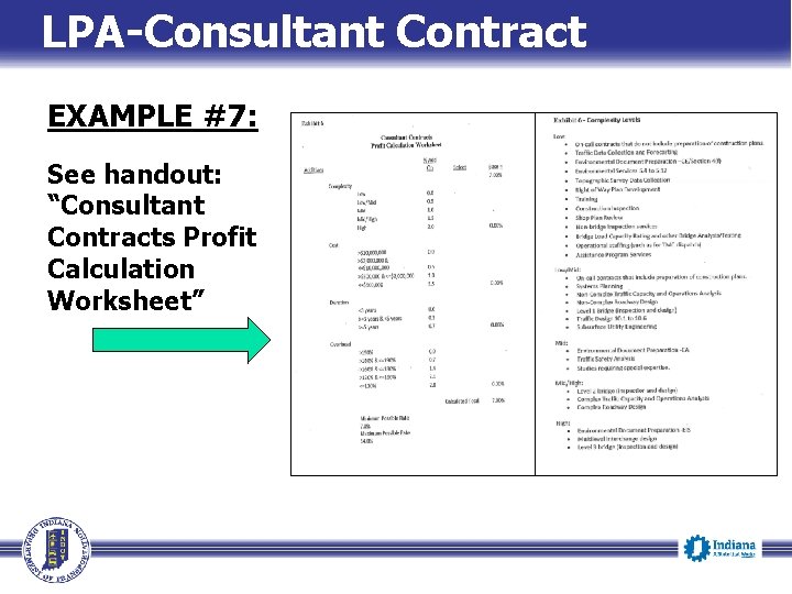 LPA-Consultant Contract EXAMPLE #7: See handout: “Consultant Contracts Profit Calculation Worksheet” 