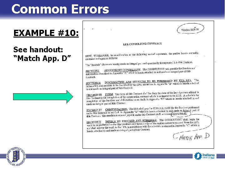 Common Errors EXAMPLE #10: See handout: “Match App. D” 