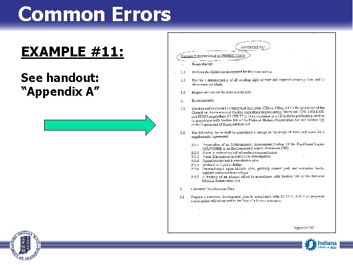 Common Errors EXAMPLE #11: See handout: “Appendix A” 