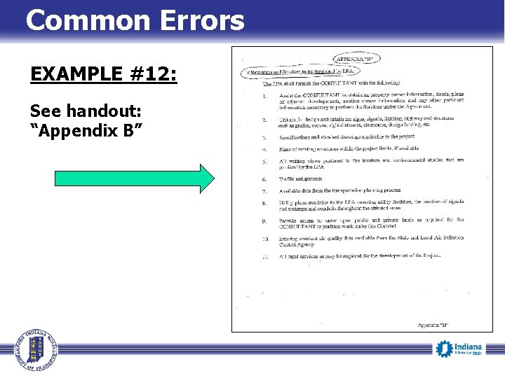 Common Errors EXAMPLE #12: See handout: “Appendix B” 