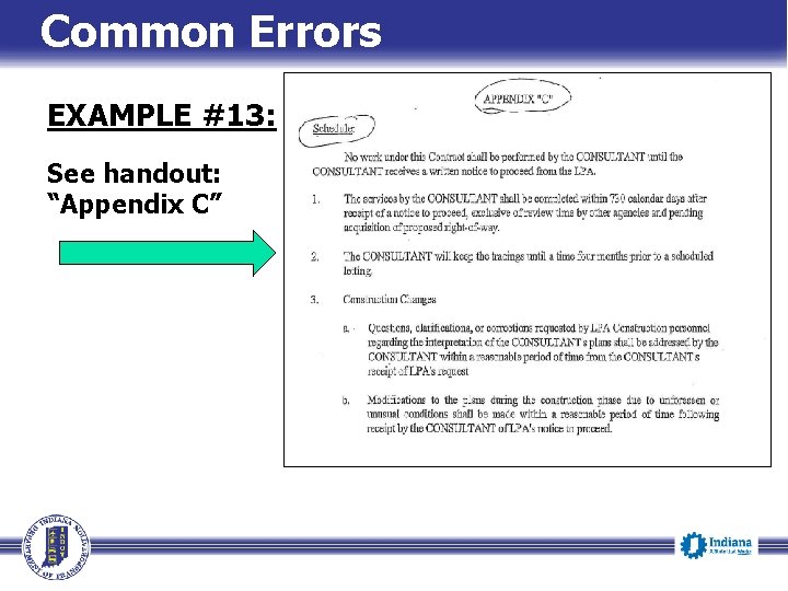 Common Errors EXAMPLE #13: See handout: “Appendix C” 