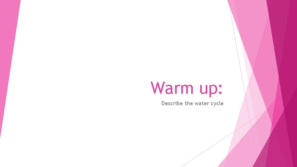 Warm up: Describe the water cycle 