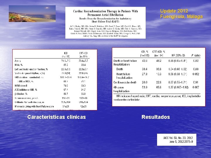 Update 2012 Fuengirola, Málaga • Caracteristicas clinicas Resultados 