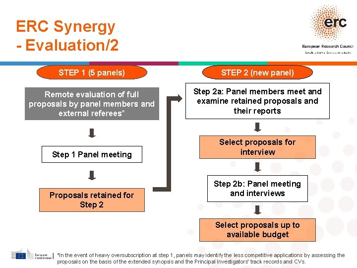 ERC Synergy - Evaluation/2 Established by the European Commission STEP 1 (5 panels) STEP