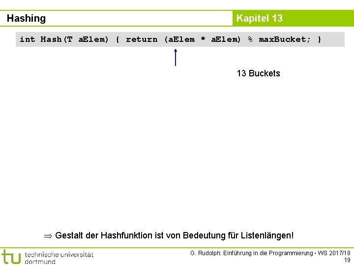 Hashing Kapitel 13 int Hash(T a. Elem) { return (a. Elem * a. Elem)