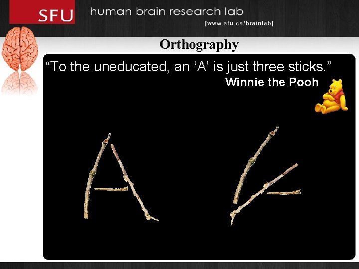 Orthography “To the uneducated, an ‘A’ is just three sticks. ” Winnie the Pooh