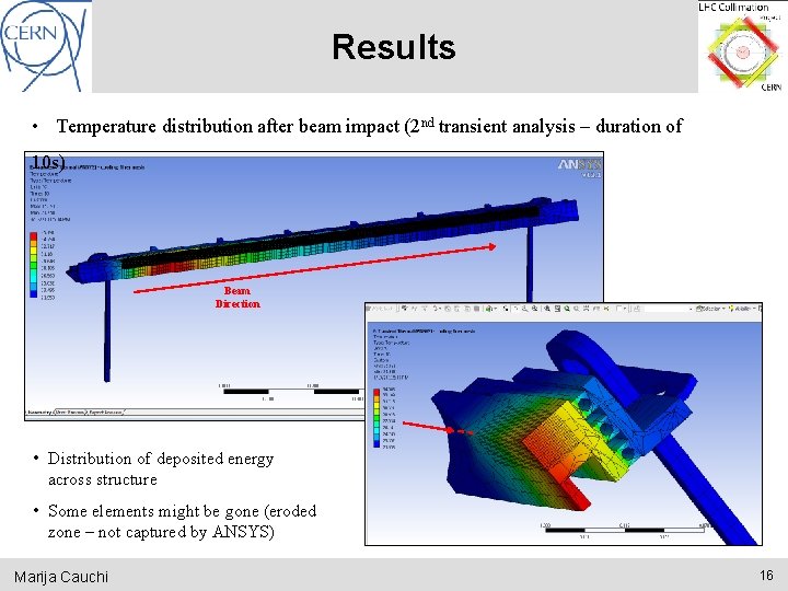 Results • Temperature distribution after beam impact (2 nd transient analysis – duration of