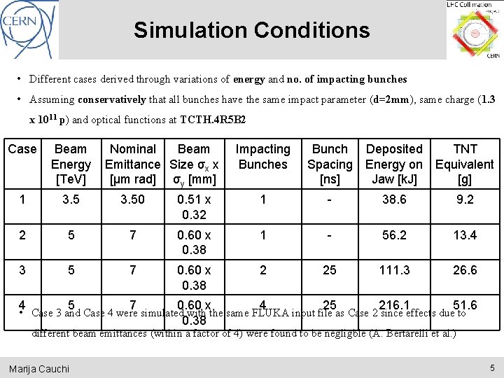 Simulation Conditions • Different cases derived through variations of energy and no. of impacting