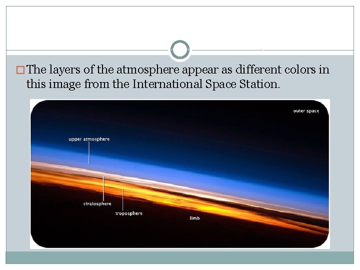 � The layers of the atmosphere appear as different colors in this image from