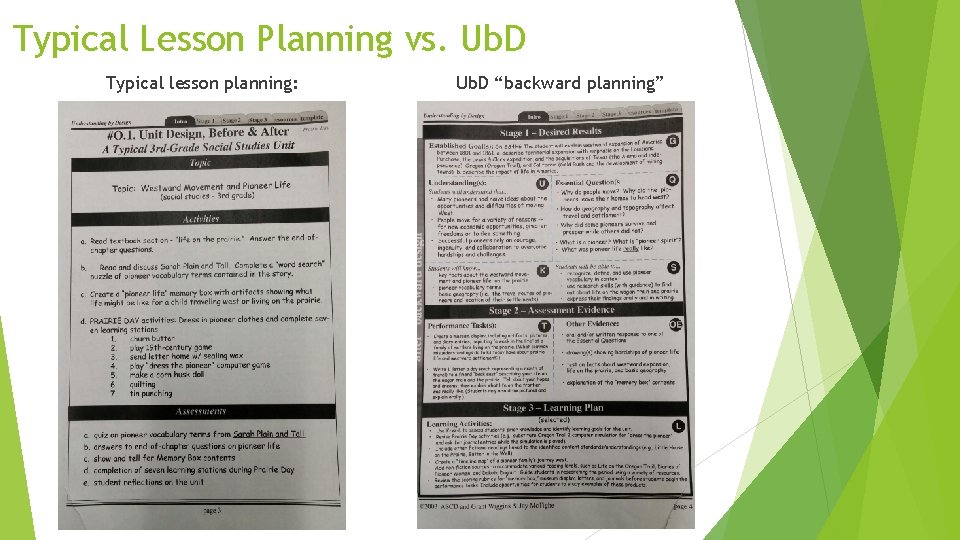 Typical Lesson Planning vs. Ub. D Typical lesson planning: Ub. D “backward planning” 