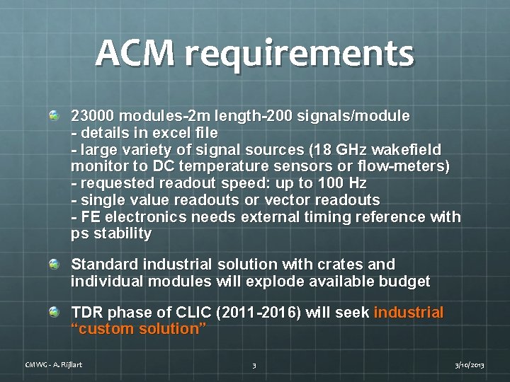 ACM requirements 23000 modules-2 m length-200 signals/module - details in excel file - large