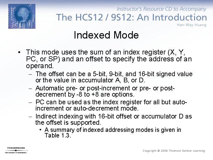 Indexed Mode • This mode uses the sum of an index register (X, Y,