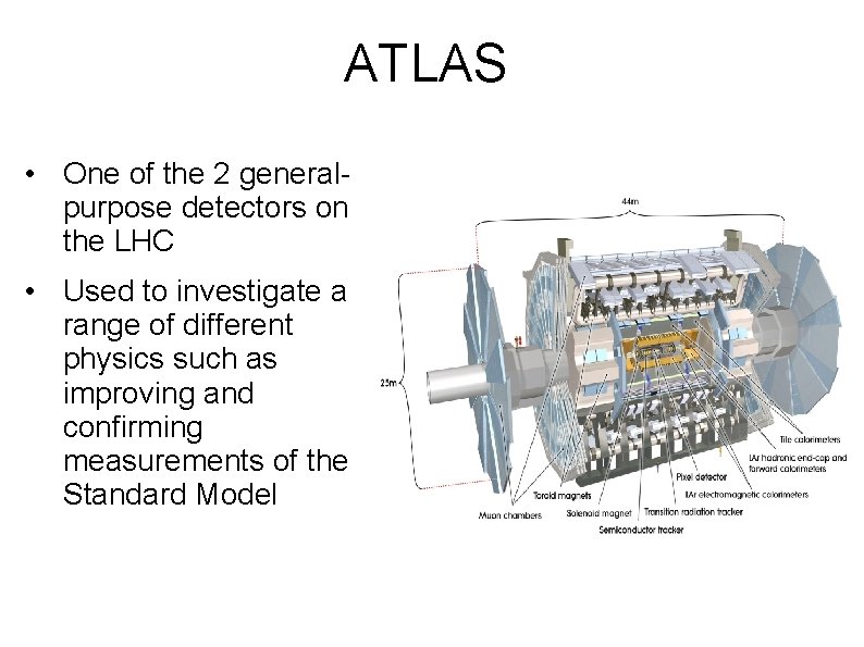 ATLAS • One of the 2 generalpurpose detectors on the LHC • Used to