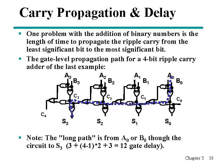 Carry Propagation & Delay § One problem with the addition of binary numbers is