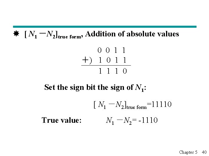  [ N 1 －N 2]true form, Addition of absolute values 0 0 1