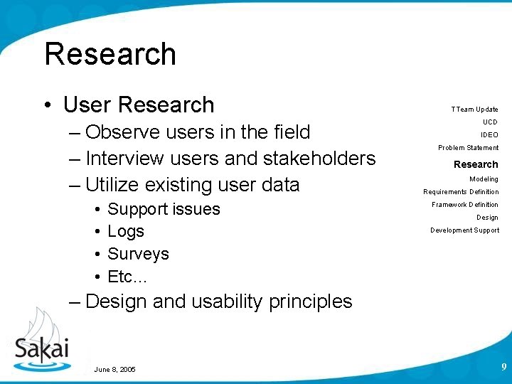 Research • User Research – Observe users in the field – Interview users and Research • User Research – Observe users in the field – Interview users and