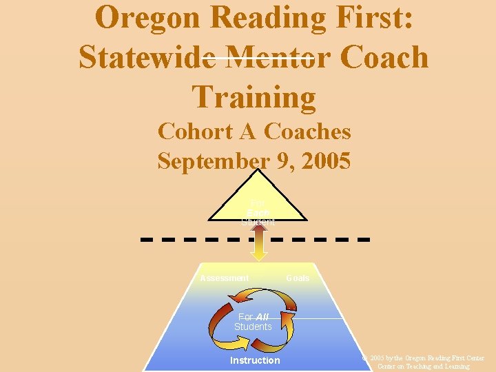 Oregon Reading First: Statewide Mentor Coach Training Cohort A Coaches September 9, 2005 For