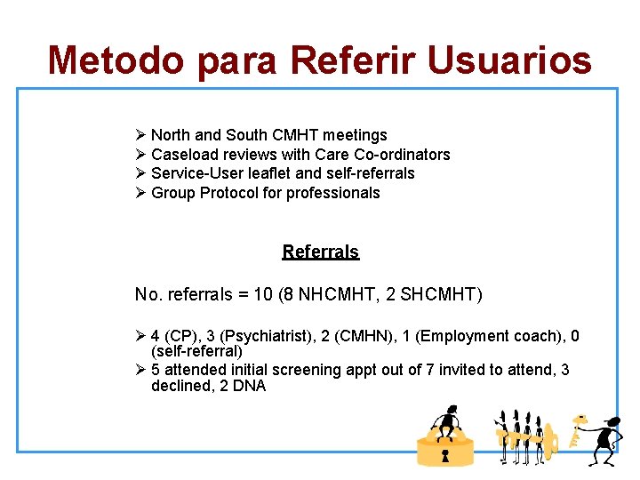 Metodo para Referir Usuarios Ø North and South CMHT meetings Ø Caseload reviews with