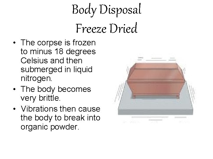 Body Disposal Freeze Dried • The corpse is frozen to minus 18 degrees Celsius