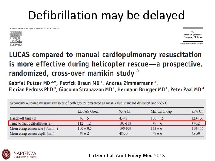 Defibrillation may be delayed Putzer et al, Am J Emerg Med 2013 Defibrillation may be delayed Putzer et al, Am J Emerg Med 2013