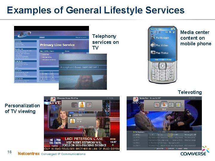 Examples of General Lifestyle Services Telephony services on TV Media center content on mobile Examples of General Lifestyle Services Telephony services on TV Media center content on mobile