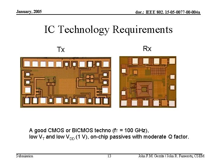 January, 2005 doc. : IEEE 802. 15 -05 -0077 -00 -004 a IC Technology