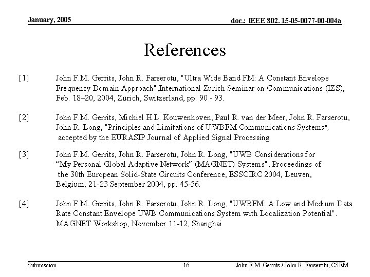 January, 2005 doc. : IEEE 802. 15 -05 -0077 -00 -004 a References [1]