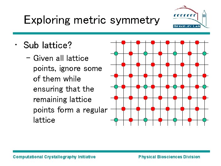 Exploring metric symmetry • Sub lattice? – Given all lattice points, ignore some of Exploring metric symmetry • Sub lattice? – Given all lattice points, ignore some of