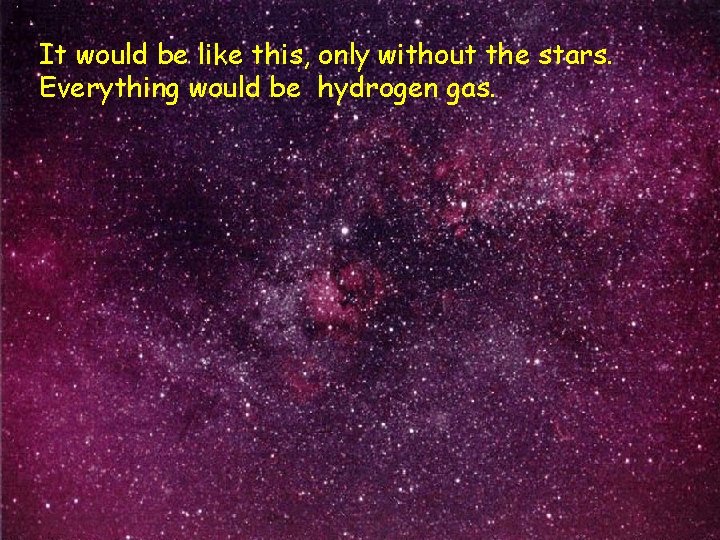 It would be like this, only without the stars. Everything would be hydrogen gas.