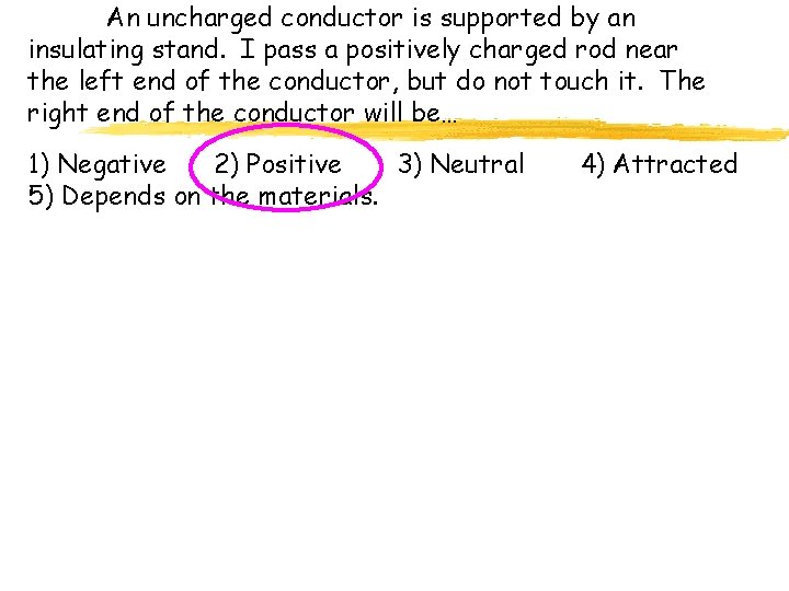 An uncharged conductor is supported by an insulating stand. I pass a positively charged