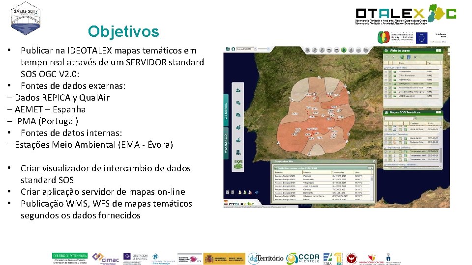 Objetivos • Publicar na IDEOTALEX mapas temáticos em tempo real através de um SERVIDOR