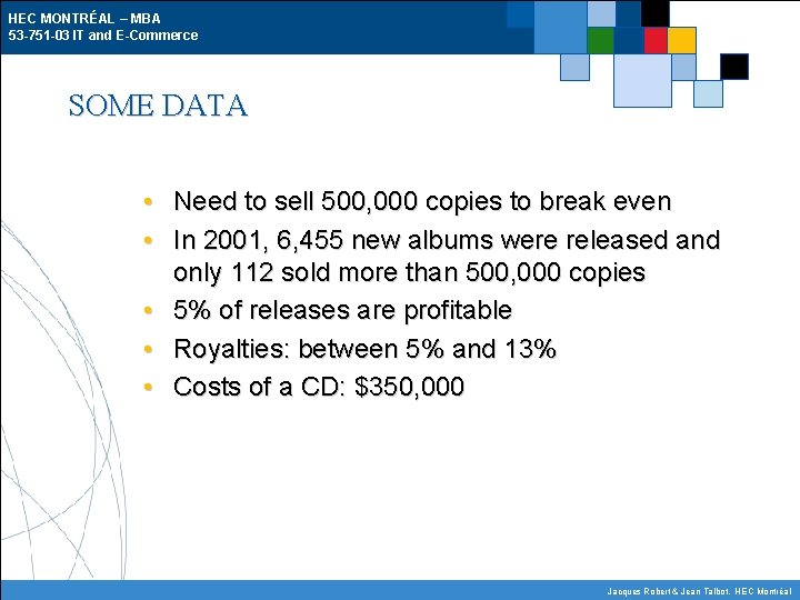 HEC MONTRÉAL – MBA 53 -751 -03 IT and E-Commerce SOME DATA • Need