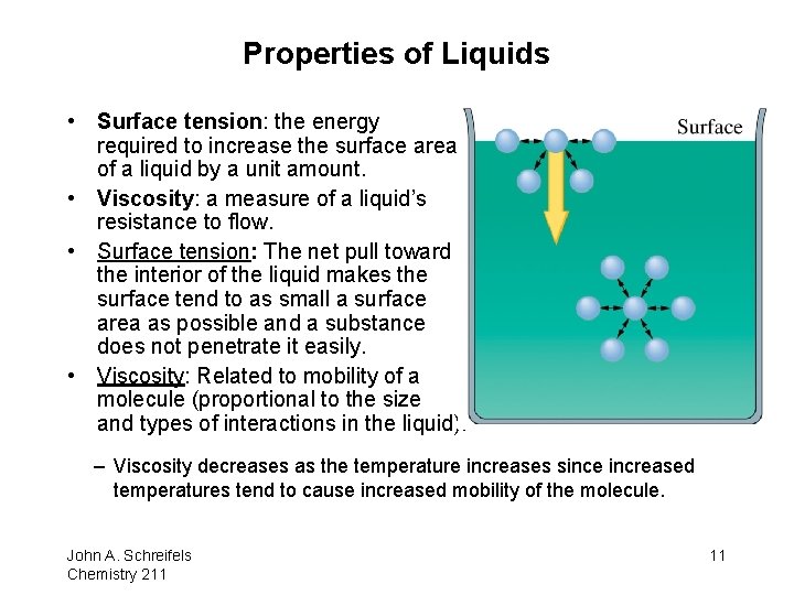 Properties of Liquids • Surface tension: the energy required to increase the surface area