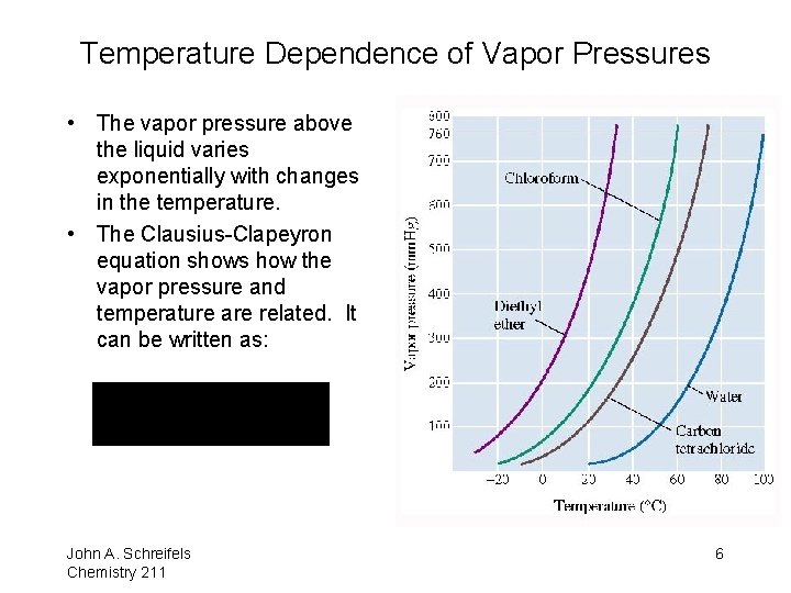 Temperature Dependence of Vapor Pressures • The vapor pressure above the liquid varies exponentially