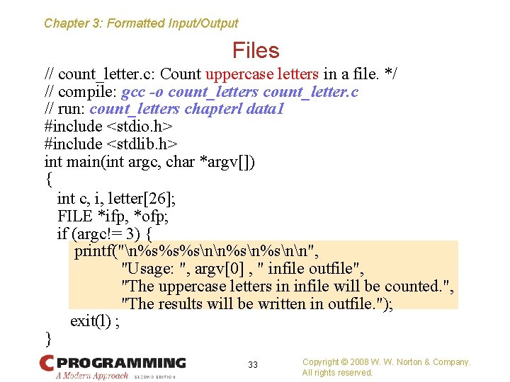 Chapter 3: Formatted Input/Output Files // count_letter. c: Count uppercase letters in a file.