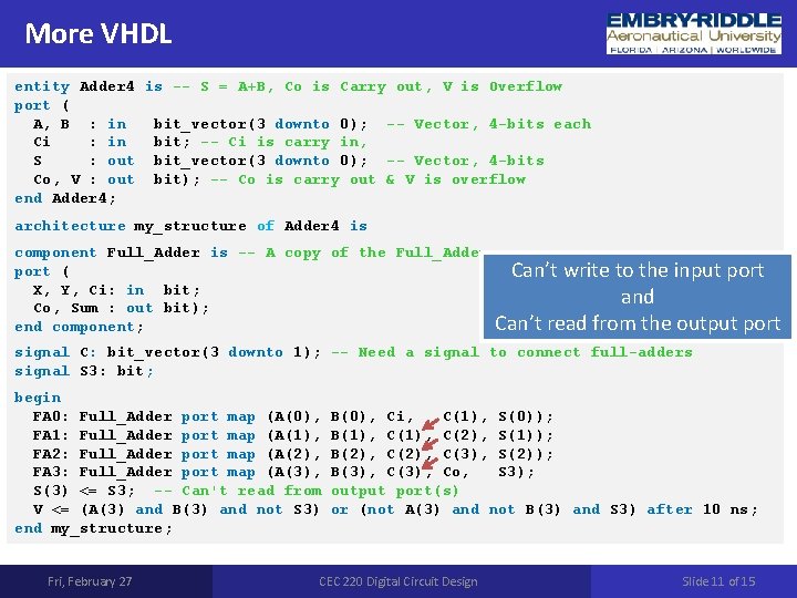 More VHDL entity Adder 4 is -- S = A+B, Co is Carry out, More VHDL entity Adder 4 is -- S = A+B, Co is Carry out,