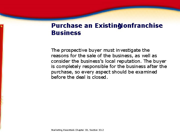 Purchase an Existing Nonfranchise Business The prospective buyer must investigate the reasons for the