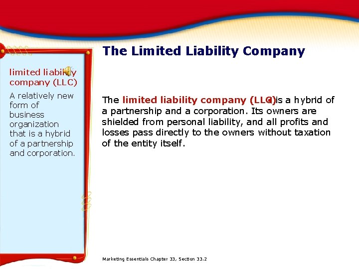 The Limited Liability Company limited liability company (LLC) A relatively new form of business