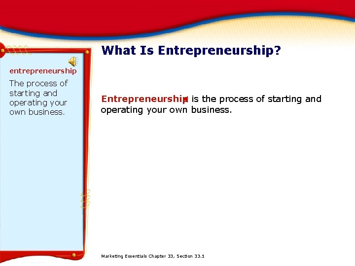 What Is Entrepreneurship? entrepreneurship The process of starting and operating your own business. Entrepreneurship.