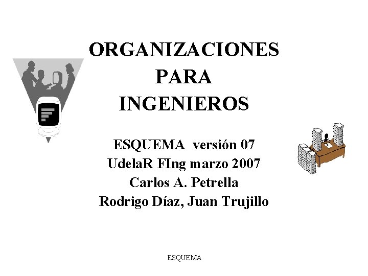 ORGANIZACIONES PARA INGENIEROS ESQUEMA versión 07 Udela. R FIng marzo 2007 Carlos A. Petrella