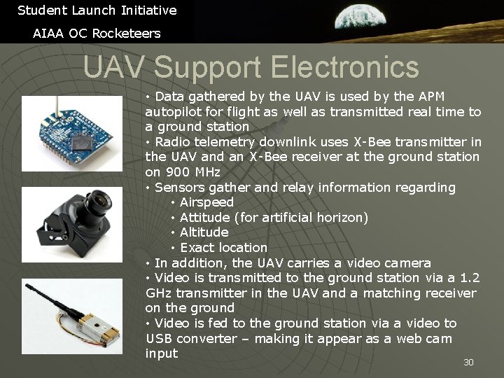 Student Launch Initiative AIAA OC Rocketeers UAV Support Electronics • Data gathered by the