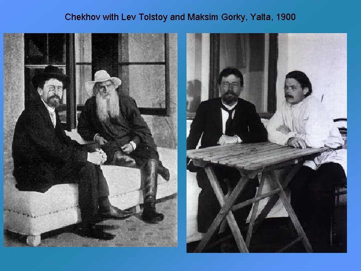 Chekhov with Lev Tolstoy and Maksim Gorky, Yalta, 1900 