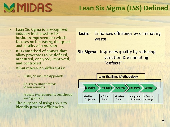 Lean Six Sigma (LSS) Defined • • • Lean Six Sigma is a recognized