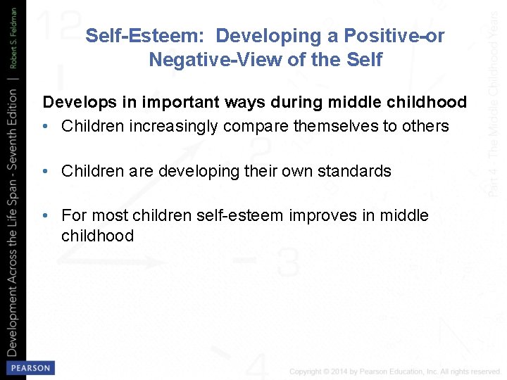 Self-Esteem: Developing a Positive-or Negative-View of the Self Develops in important ways during middle