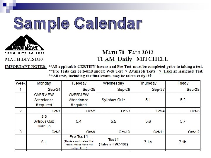 Sample Calendar Sample Calendar