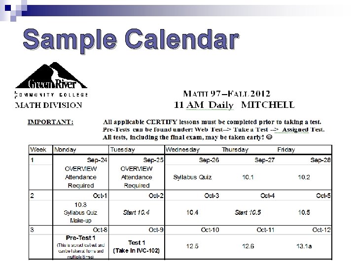 Sample Calendar Sample Calendar